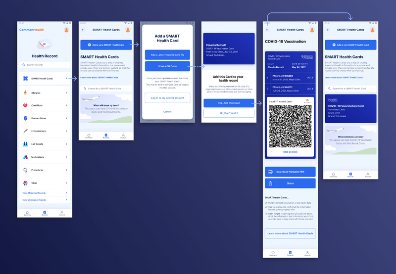 SMART Health Cards UI workflow
