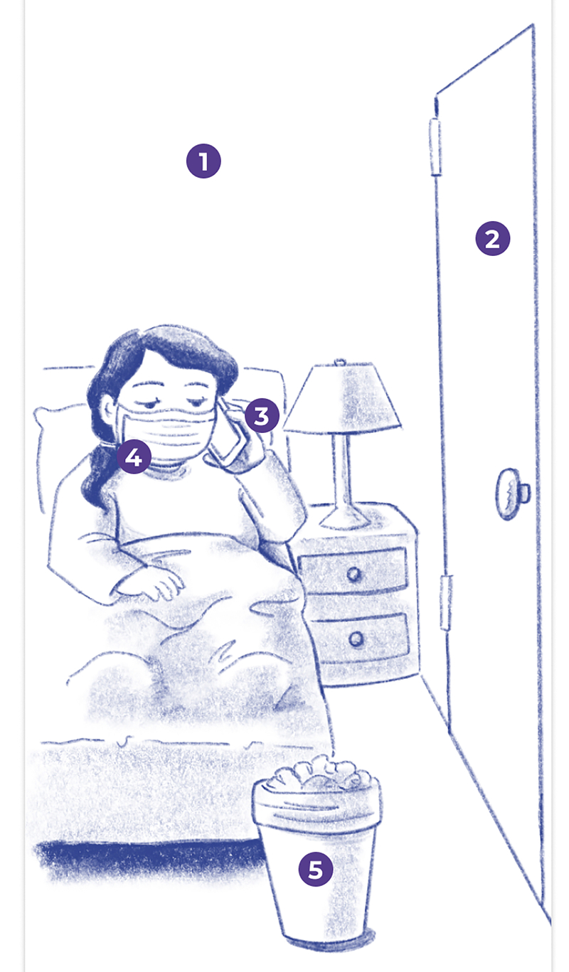 illustration of a patient in home care, isolated in their room