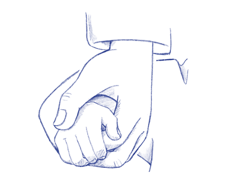 llustration of a hand holding a child’s hand.