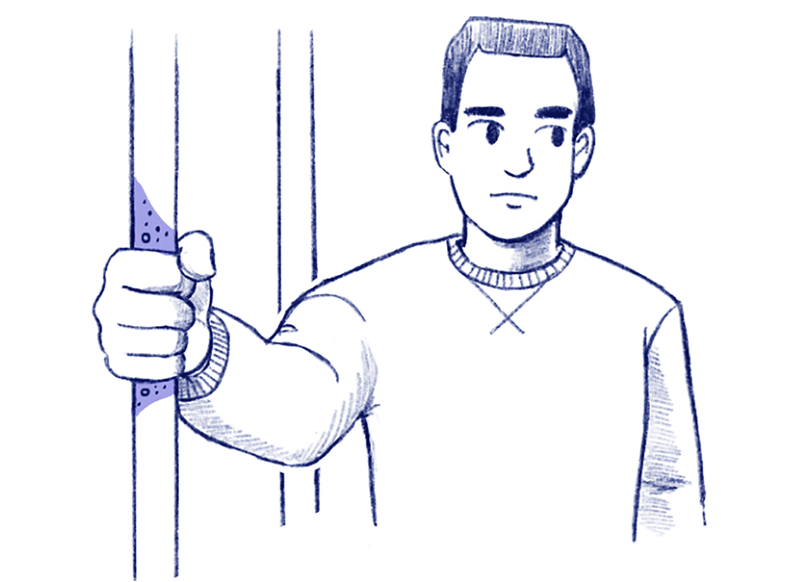 Illustration of a person holding a subway pole.